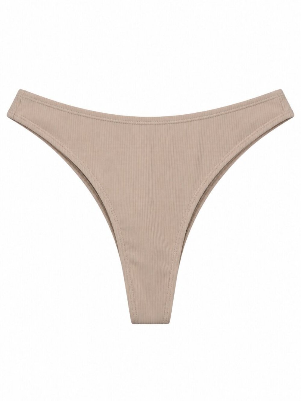 Morning Dip Beige Ribbed Thong Bikini Bottom NWT Size S